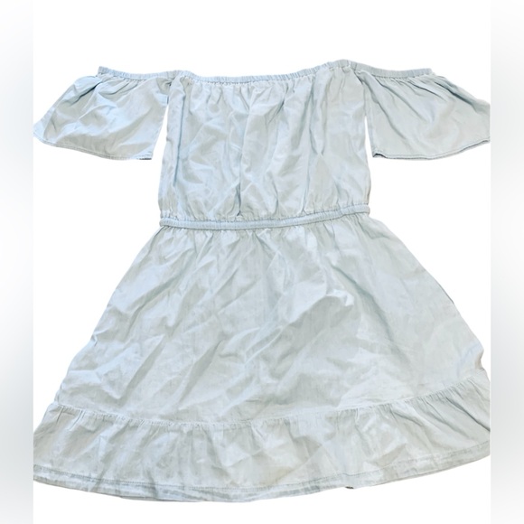 Light blue off the shoulder dress, with pockets and an adjustable waist, flowy - Picture 5 of 8